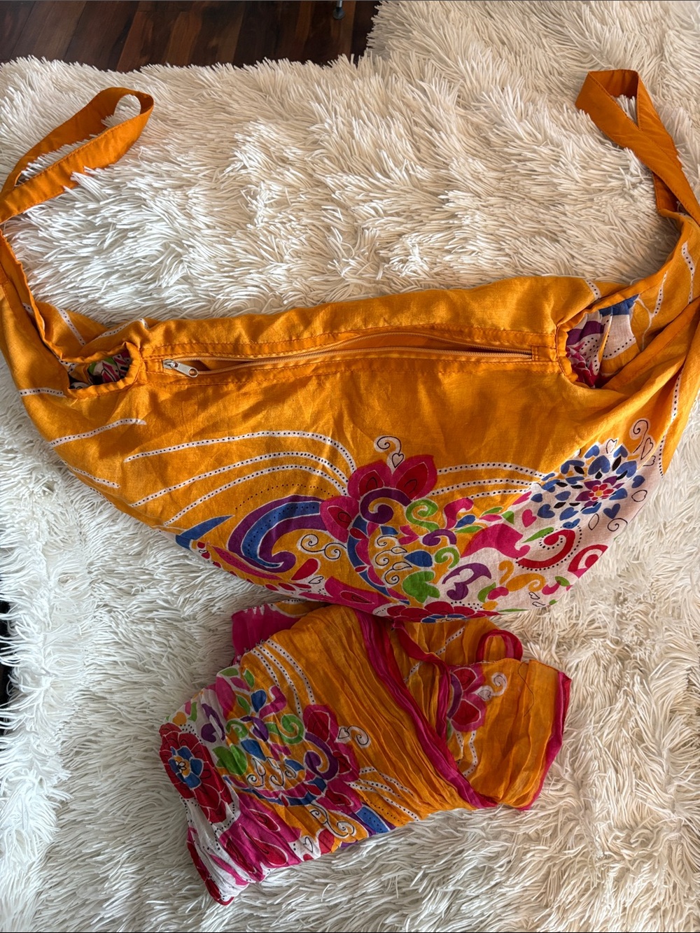 Vibrant Mustard Floral Crossbody Bag with Scarf